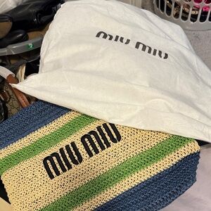 Miu Miu Knit Bag with Blue, Green, and Tan Stripes